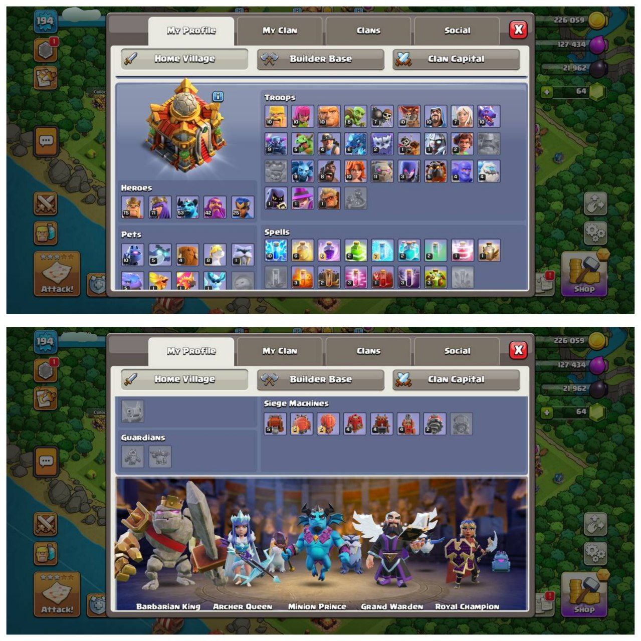 TH16 HALF MAX ID⚡️7 EPIC EQUIPMENT⚡️XP-194⚡️HERO 75-71-53-42-25⚡️ MAGIC ITEMS⚡️OP LAB⚡️INSTANT DELIVERY 🚚 - Image 2
