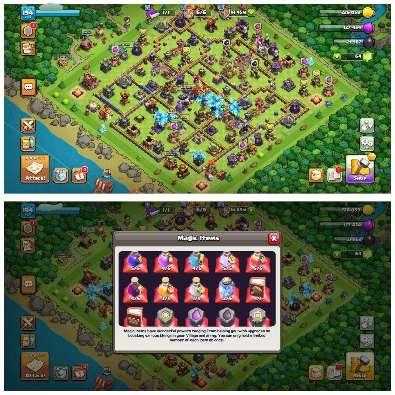 TH16 HALF MAX ID⚡️7 EPIC EQUIPMENT⚡️XP-194⚡️HERO 75-71-53-42-25⚡️ MAGIC ITEMS⚡️OP LAB⚡️INSTANT DELIVERY 🚚 - Image 1