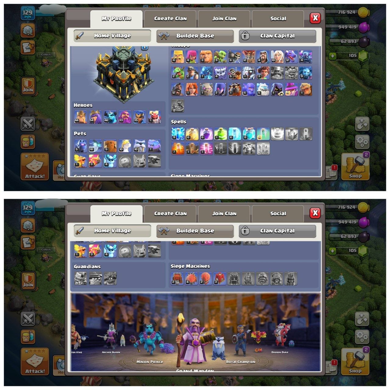TH17 HALF MAX ID⚡️12 EPIC EQUIPMENT⚡️XP-129⚡️HERO 44-54-46-33-35-1⚡️ MAGIC ITEMS⚡️ 523 CWL MEDALS⚡️OP LAB⚡️INSTANT DELIVERY 🚚 - Image 2