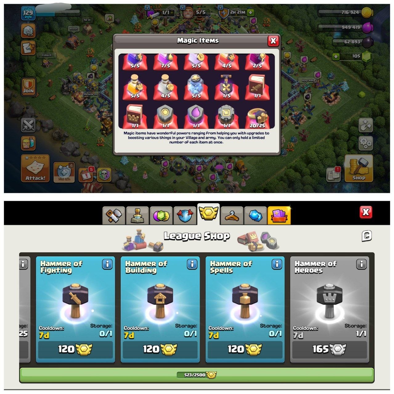 TH17 HALF MAX ID⚡️12 EPIC EQUIPMENT⚡️XP-129⚡️HERO 44-54-46-33-35-1⚡️ MAGIC ITEMS⚡️ 523 CWL MEDALS⚡️OP LAB⚡️INSTANT DELIVERY 🚚 - Image 4