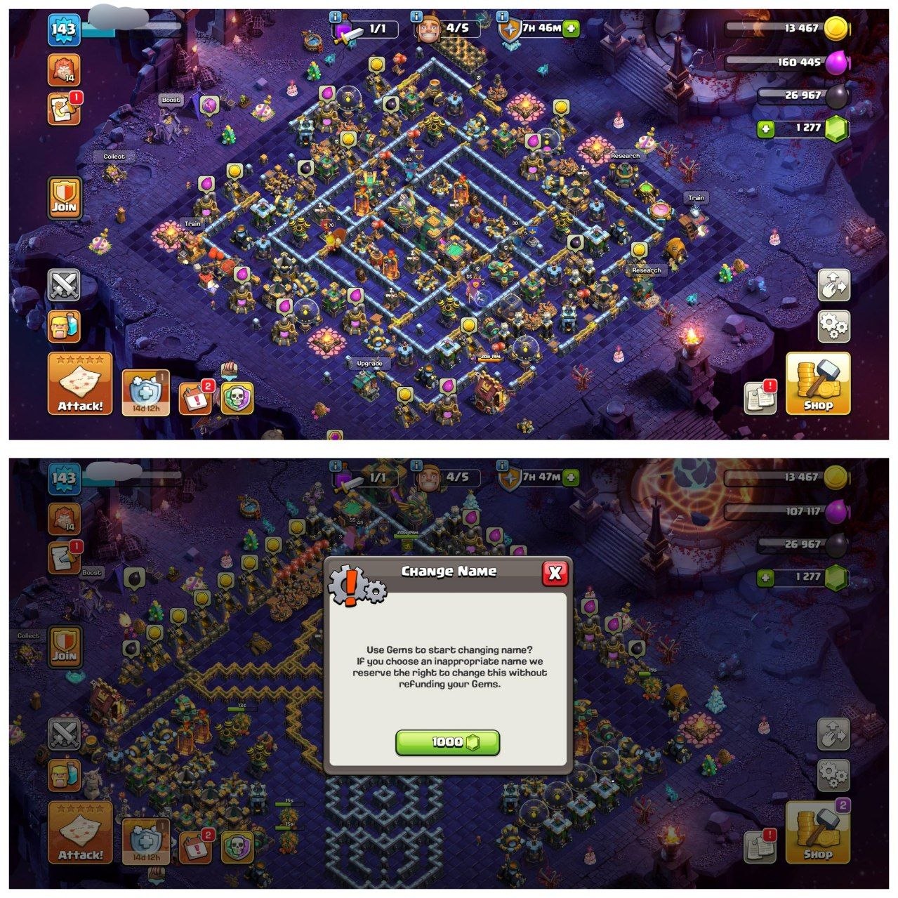 TH14 ALMOST MAX ID⚡️10 EPIC EQUIPMENT⚡️XP-143⚡️HERO 76-80-49-55-30⚡️1000 GEMS  NAME CHANGE⚡️COSMIC SCENERY⚡️ MAGIC ITEMS⚡️ 473 CWL MEDALS⚡️OP LAB⚡️INSTANT DELIVERY 🚚 - Image 1