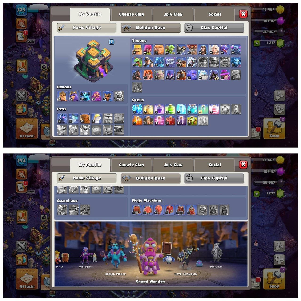 TH14 ALMOST MAX ID⚡️10 EPIC EQUIPMENT⚡️XP-143⚡️HERO 76-80-49-55-30⚡️1000 GEMS  NAME CHANGE⚡️COSMIC SCENERY⚡️ MAGIC ITEMS⚡️ 473 CWL MEDALS⚡️OP LAB⚡️INSTANT DELIVERY 🚚 - Image 2