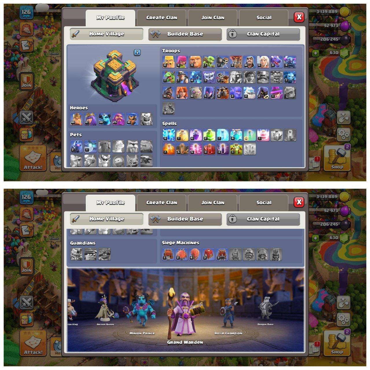 TH14 RUSH ID⚡️9 EPIC EQUIPMENT⚡️XP-126⚡️HERO 48-47-34-25-18⚡️FREE NAME CHANGE⚡️ 457 CWL MEDALS⚡️OP LAB⚡️INSTANT DELIVERY 🚚 - Image 2