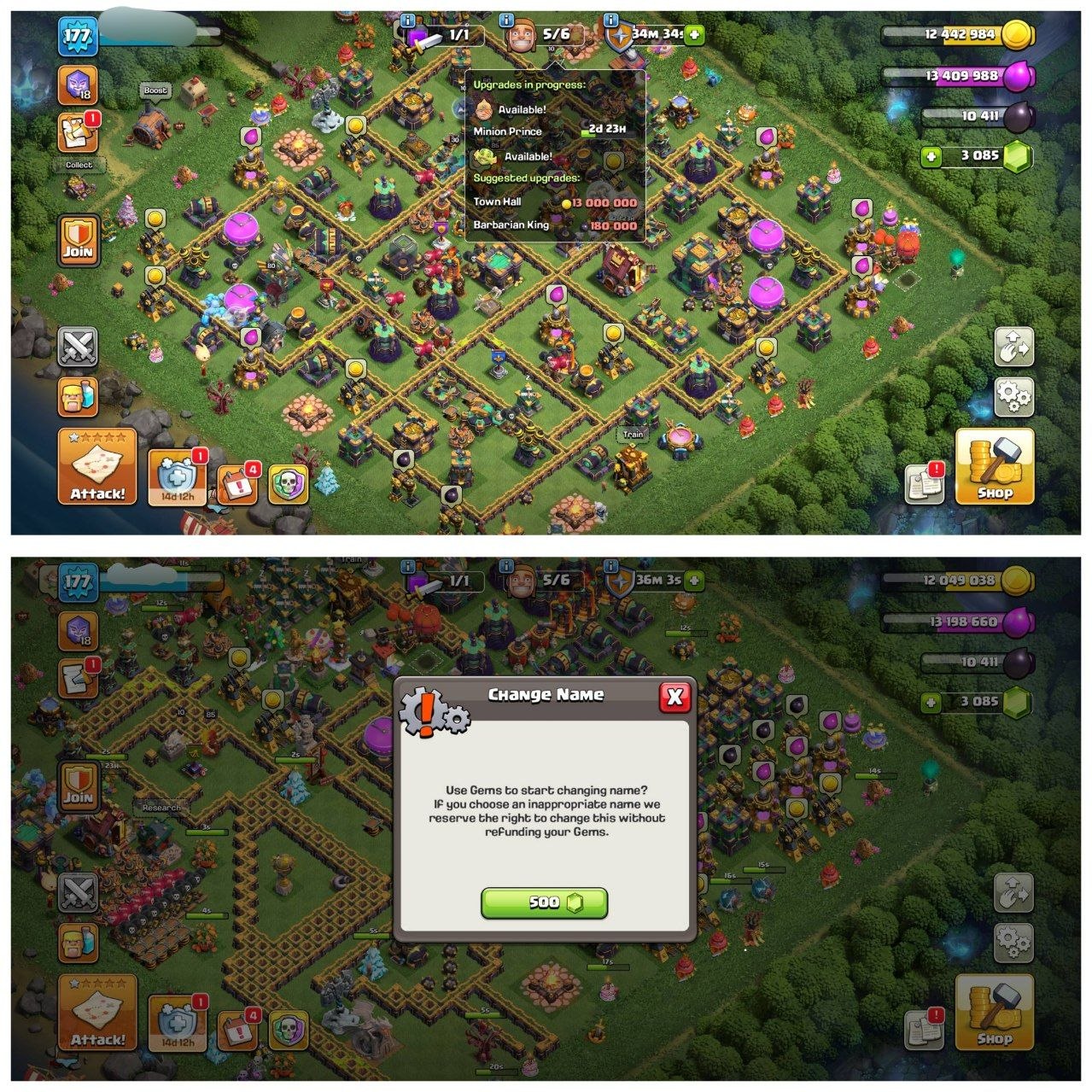 TH14 PURE MAX ID⚡️9 EPIC EQUIPMENT⚡️XP-177⚡️HERO 80-85-52-60-30⚡️500 GEMS NAME CHANGE⚡️ MAGIC ITEMS⚡️ 596 CWL MEDALS⚡️OP LAB⚡️INSTANT DELIVERY 🚚 - Image 1