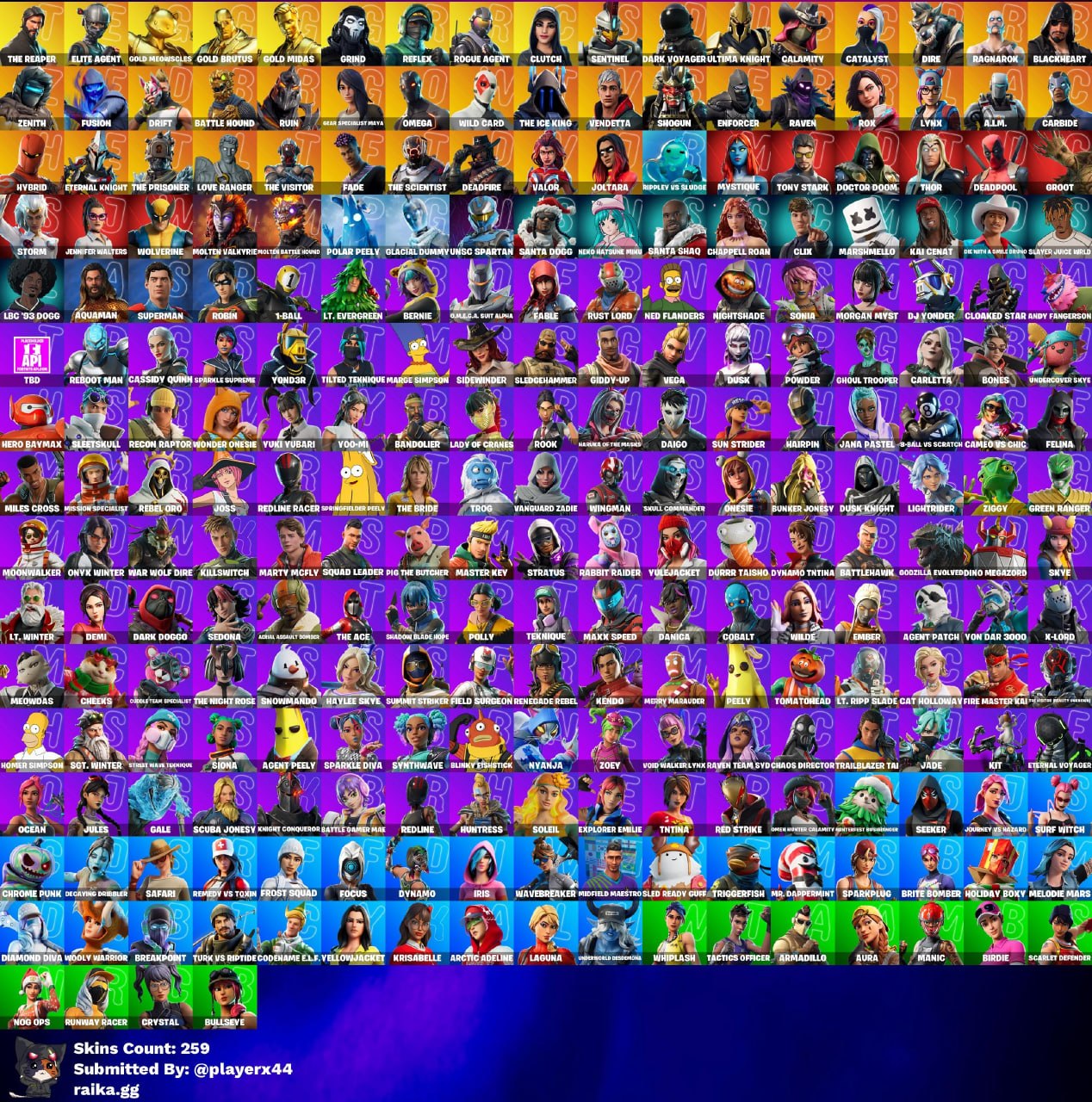 [PC/PSN/XBOX] 259 skins | The Reaper | Elite Agent | Gold Meowscles | Gold Brutus | Gold Midas | Grind | Reflex | Rogue Agent | Clutch | Sentinel | 2200 VB - Image 1