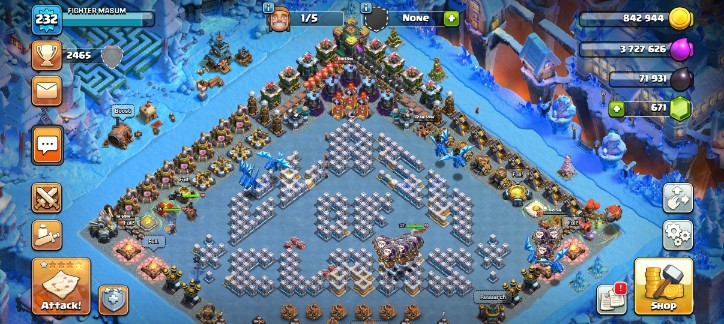 TH14 Semi-Max Account | Snow Day Scenery | 12 Hero Skins (Warrior Queen) | 55/75/37/25 Heroes | Free NC - Image 1