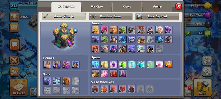 TH14 Semi-Max Account | Snow Day Scenery | 12 Hero Skins (Warrior Queen) | 55/75/37/25 Heroes | Free NC - Image 3