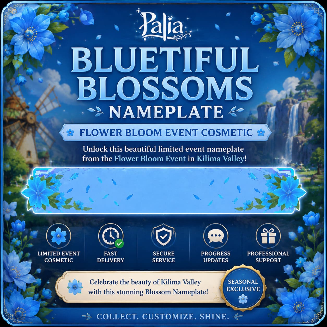 Bluetiful Blossoms Nameplate | Flower Bloom Event Cosmetic - Image 1