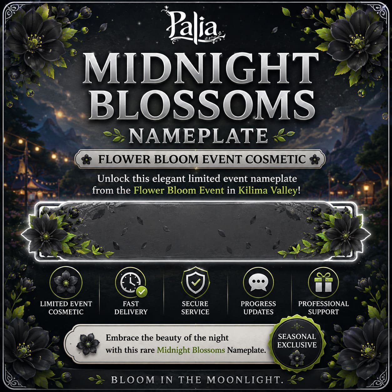 Midnight Blossoms Nameplate | Limited Event Cosmetic - Image 1