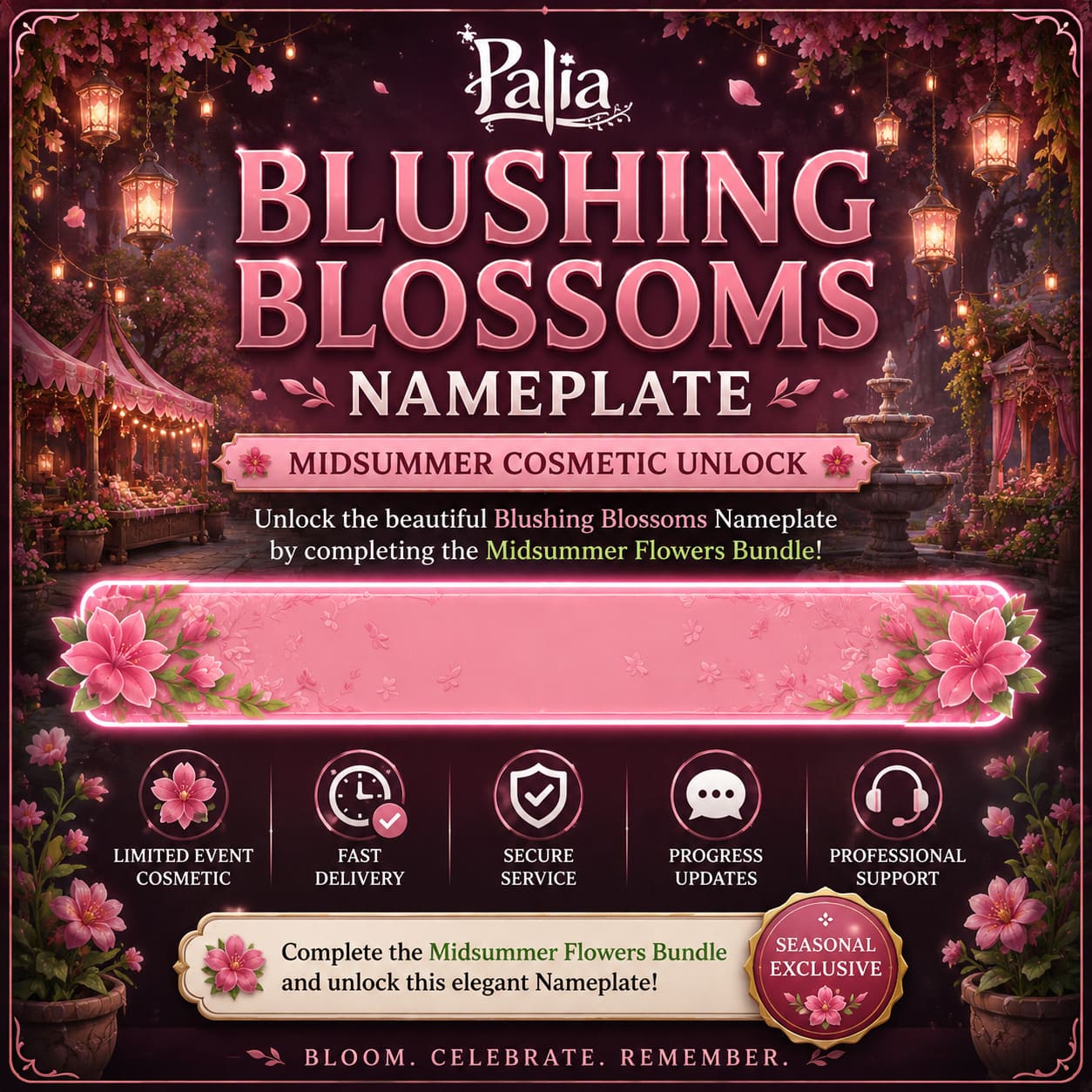Blushing Blossoms Nameplate | Midsummer Cosmetic Unlock - Image 1