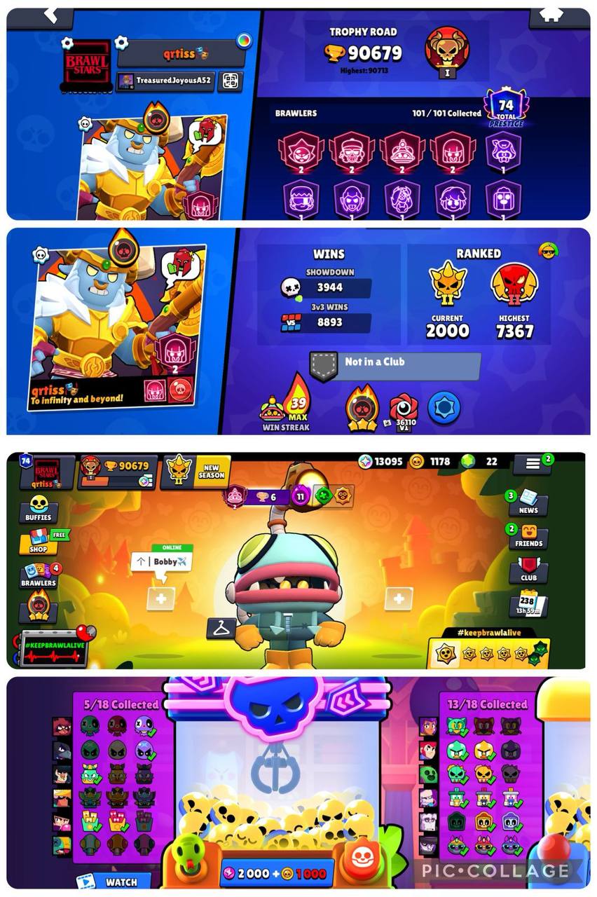 512 SKINS, MATCHERINO PIN, METEORIC FAME 3, 3v3 - 8.8K+ , 90.6k+ TROPHY, 74 PRESTIGE, 75 MAX & 70 HYPER, 101 BRAWLERS, 18 BUFFIES, 1500 PINS, VB30 - Image 1