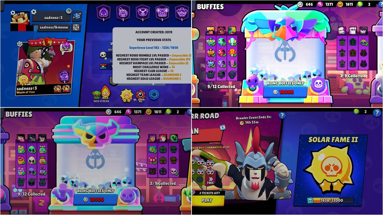 OG 2019, RED KING FRANK, SOLAR FAME 2, 104k+ TROPHY, 95 PRESTIGE ,65 HYPER CHARGED, 7 MAXED BRAWLERS, 386 OP SKINS [7 MYTHIC + 12 LEGENDARY + 8 HYPERCHARGED] , 1198 PINS, 591 PLAYER ICON AND 279 SPRAY - Image 1