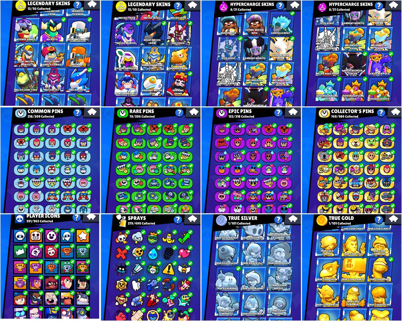 OG 2019, RED KING FRANK, SOLAR FAME 2, 104k+ TROPHY, 95 PRESTIGE ,65 HYPER CHARGED, 7 MAXED BRAWLERS, 386 OP SKINS [7 MYTHIC + 12 LEGENDARY + 8 HYPERCHARGED] , 1198 PINS, 591 PLAYER ICON AND 279 SPRAY - Image 3