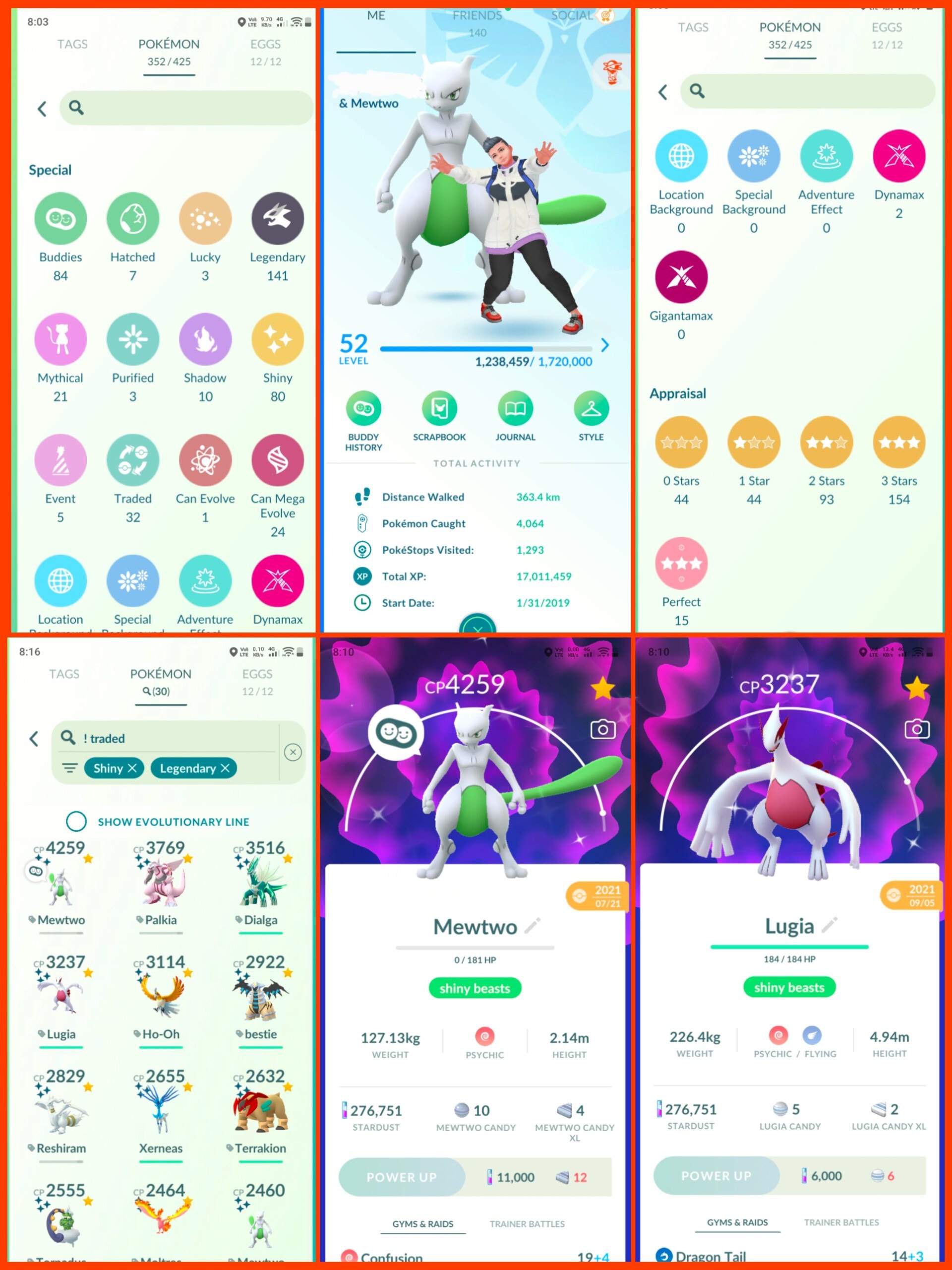 OLD ACCT 2019 PG LVL 52 | SHINY MEWTWO LUGIA HO-OH | 80 SHINY | 141 LEGENDARY | 286 TRADABLE | 15 HUNDO | RARE ACCT - Image 5