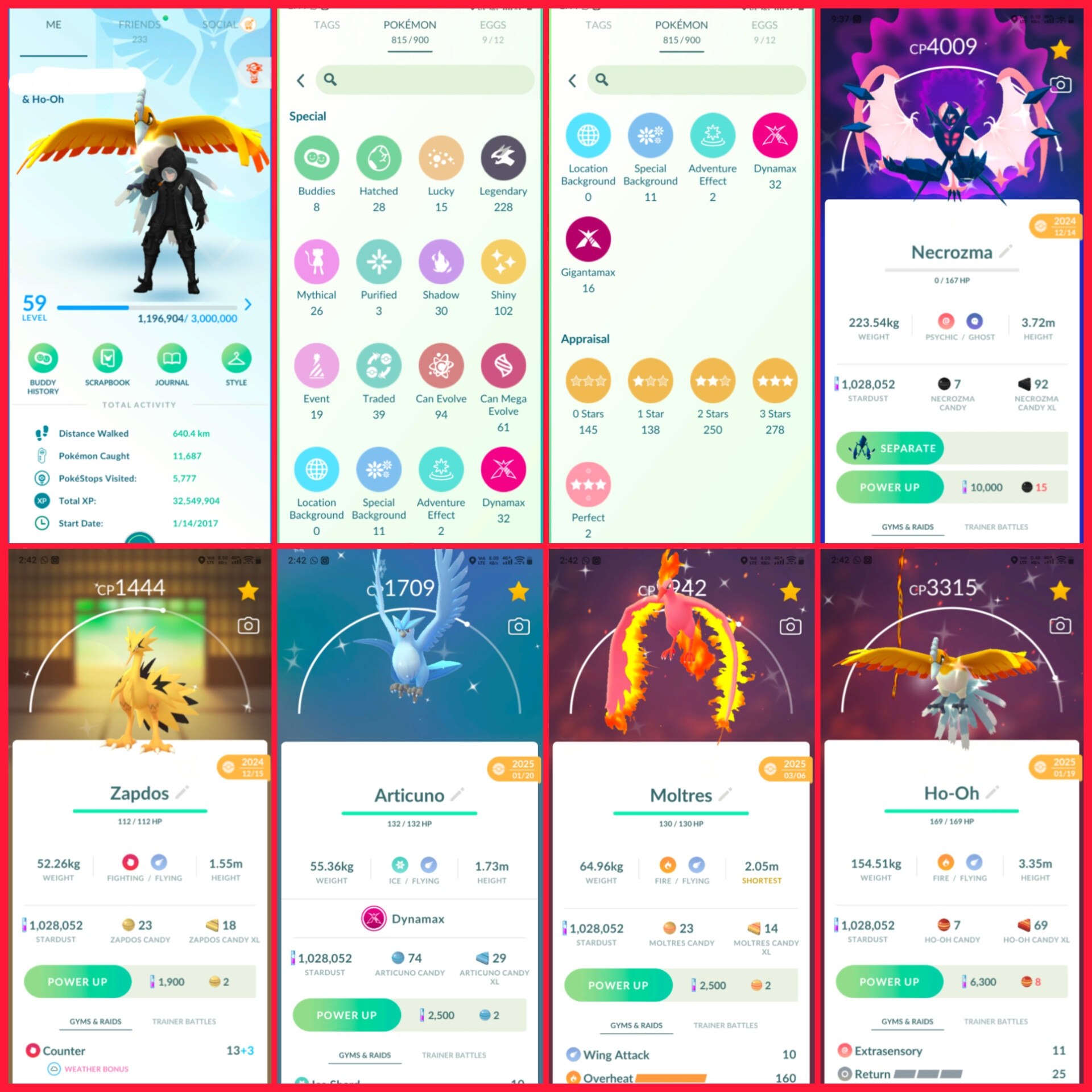 2017 OLD RARE LVL 59) 719 TRADEABLE PG) HO-OH ZAPDOS PG RARE) 228 LEGENDRY | RARE COLLECTOR - Image 2