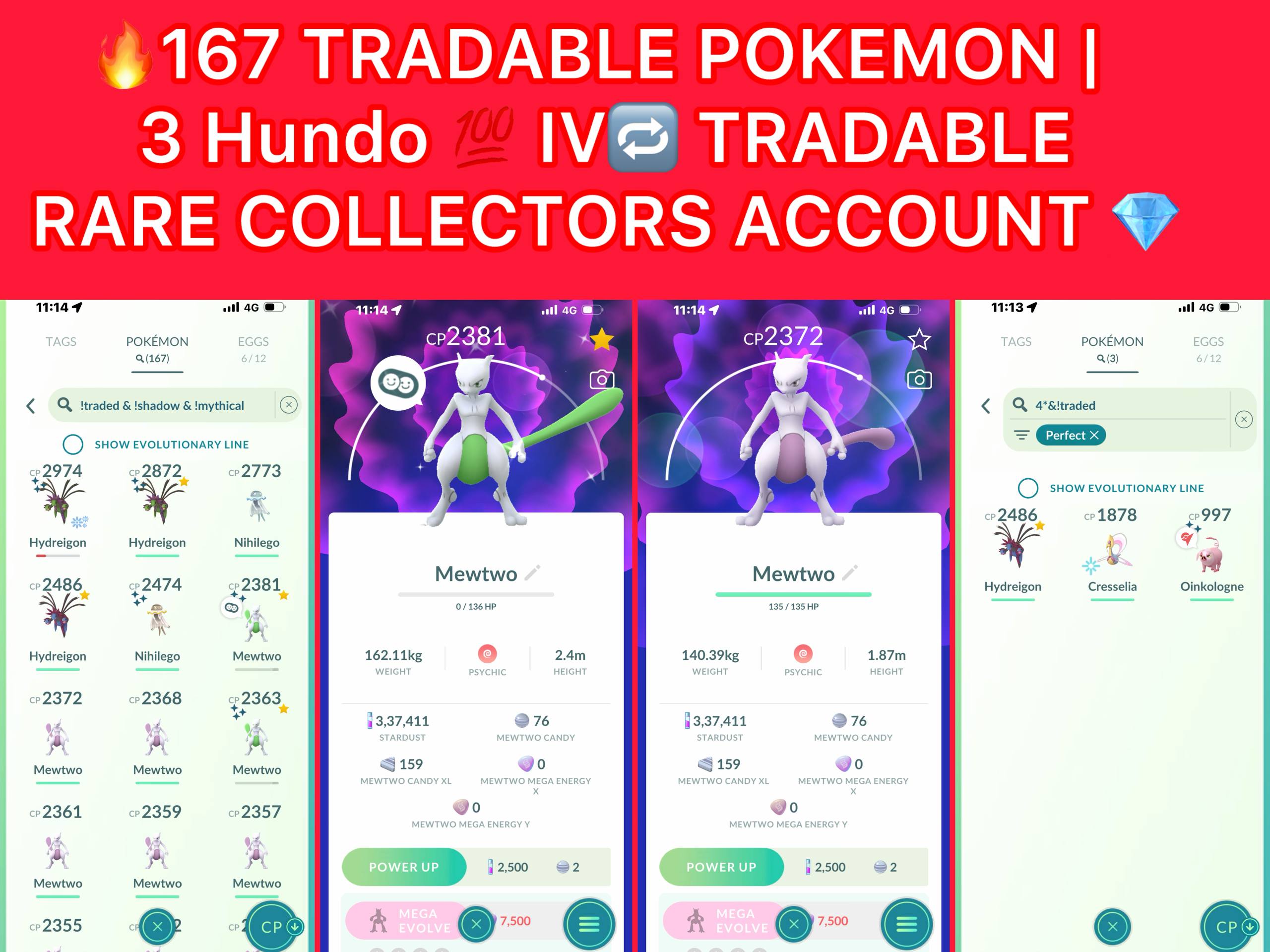 LEVEL 51 PG ACCT | 167 TRADABLE PG | 24 MEWTWO (2 SHINY)| 65 LEGENDARY | 89 SHINY) 3 HUNDO 100% IV | RARE COLLECTOR ACCT - Image 3
