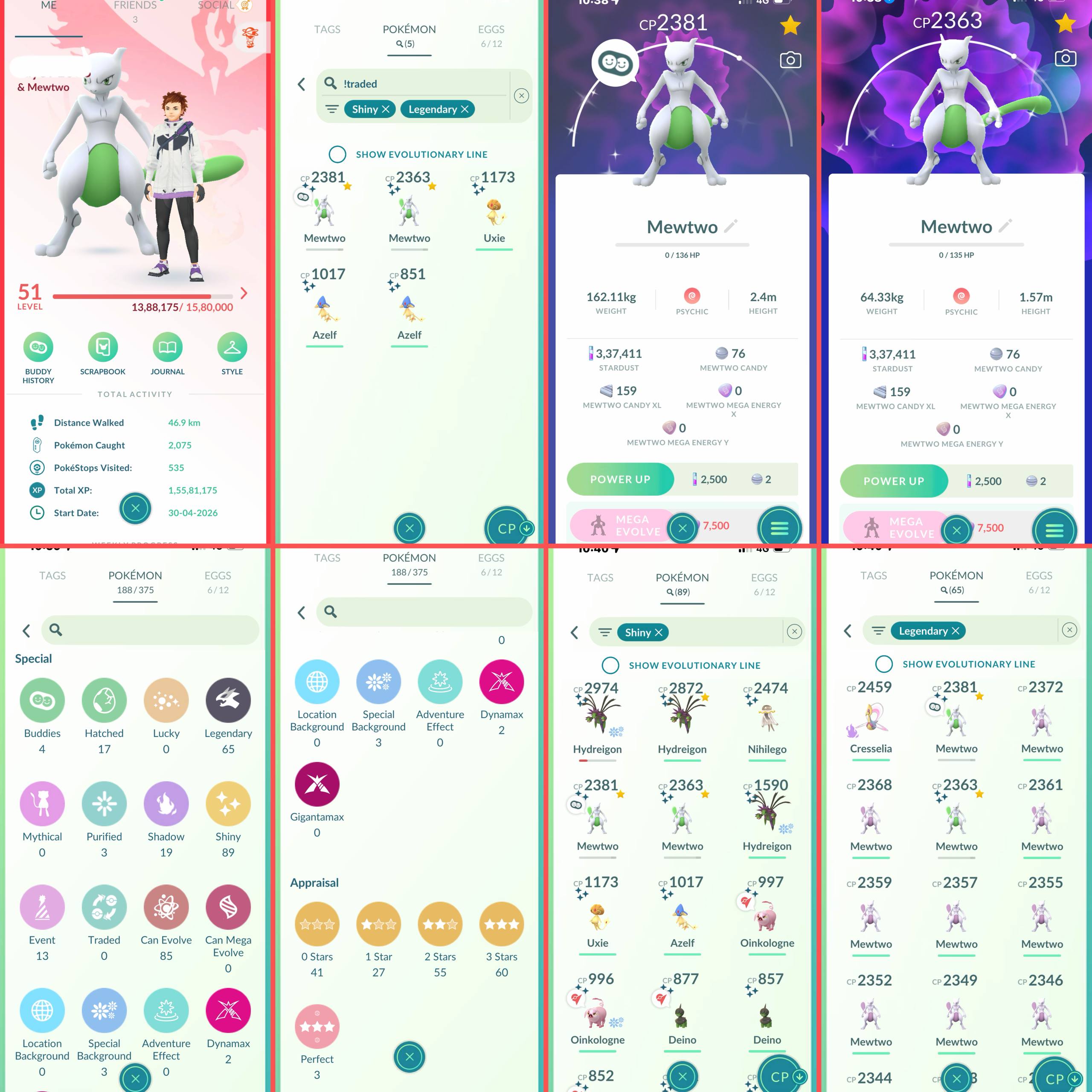 LEVEL 51 PG ACCT | 167 TRADABLE PG | 24 MEWTWO (2 SHINY)| 65 LEGENDARY | 89 SHINY) 3 HUNDO 100% IV | RARE COLLECTOR ACCT - Image 2