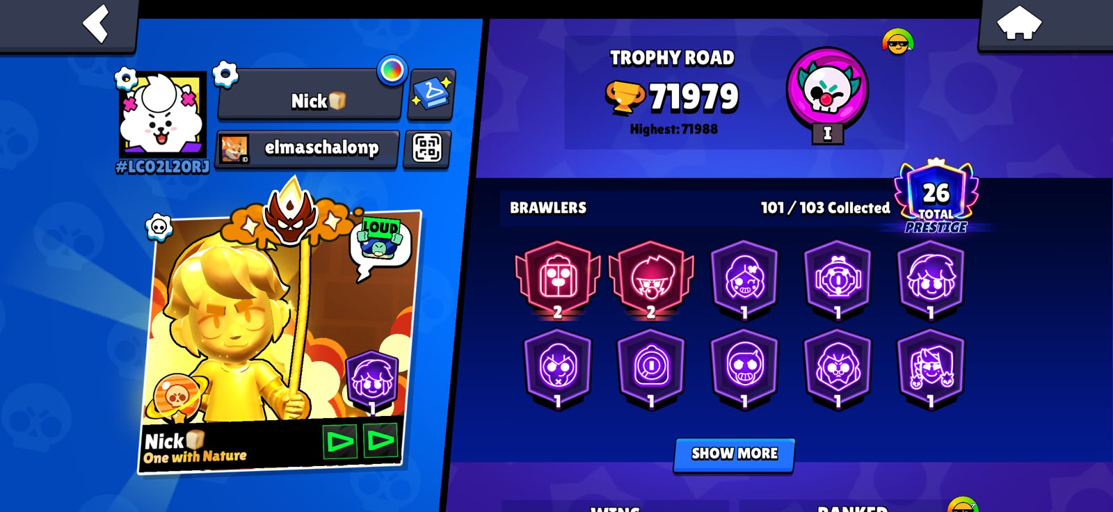 EX MASTER🔥OG 2022🔥26 PRESTIGE STRONG ACCOUNT 71K TROPHY 🔥44 POWERLEVEL🎉38 HYPERCHARGER 🎉TOTAL SKIN 282🎉 - Image 1