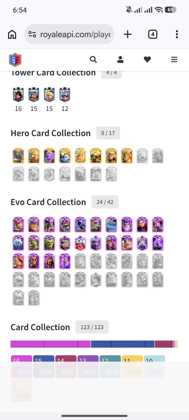 59 MAX CARD 🤩24 EVO 🥵LEVEL ACCOUNT 79 💥ARENA 32💥 TROPHY 14K 💥186 EMOTE 💥 - Image 1