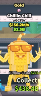 🥇 Chillin Chili | Gold | SECRET 💎 | 1 Trait | 156.2M/s | HIGH-VALUE ITEM | CHEAPEST ITEM 💸 | INSTANT DELIVERY ⚡ - Image