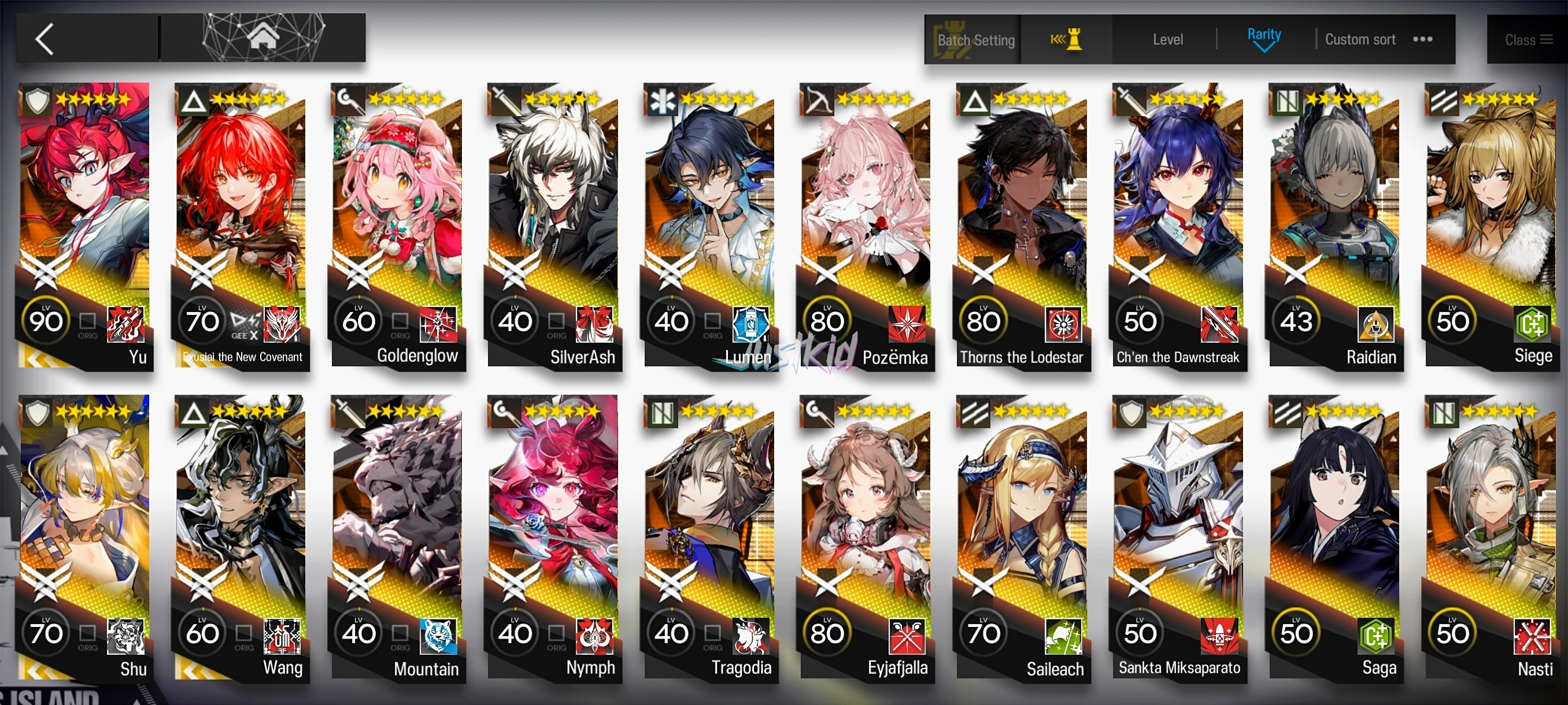 ARKNIGHTS GLOBAL EARLY-MID 23*6 , 4 LIMITED WANG,SHU,YU,EXUSIAI ALTER , TRAGODIA,CHEN DAWNSTREAK,NYMPH,THORN ALTER,GOLDENGLOW,EYJA,POZEMKA,NASTI,STAINLESS,SILVERASH - Image 1