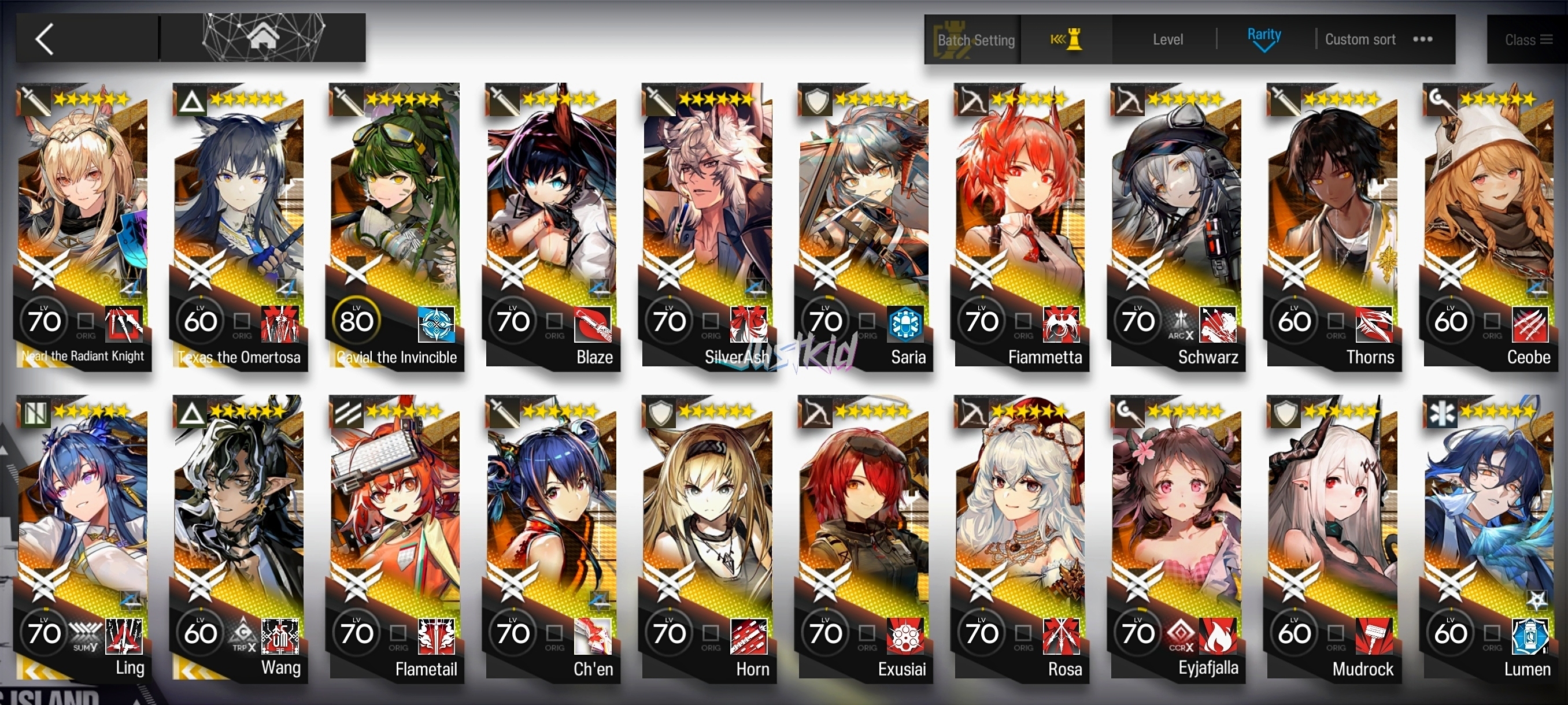ARKNIGHTS GLOBAL MIDGAME 34*6 , 5 LIMITED WANG,LING,TEXAS ALTER,NEARL ALTER,GAVIAL ALTER , THORN,BLAZE,SILVERASH,EYJA,MUDROCK,PENANCE,BAGPIPE,HORN,SARIA,FIAMMETTA,IFRIT - Image 1