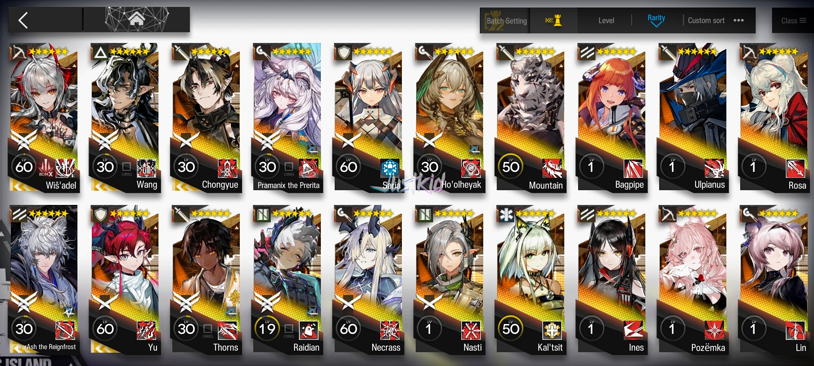 ARKNIGHTS GLOBAL MIDGAME 21*6 , 5 LIMITED WISADEL,WANG,CHONGYUE,YU,SILVERASH ALTER , PRAMANIX ALTER,NECRASS,ULPIANUS,NASTI,INES,KALTSIT,BAGPIPE,LIN,POZEMKA - Image 1
