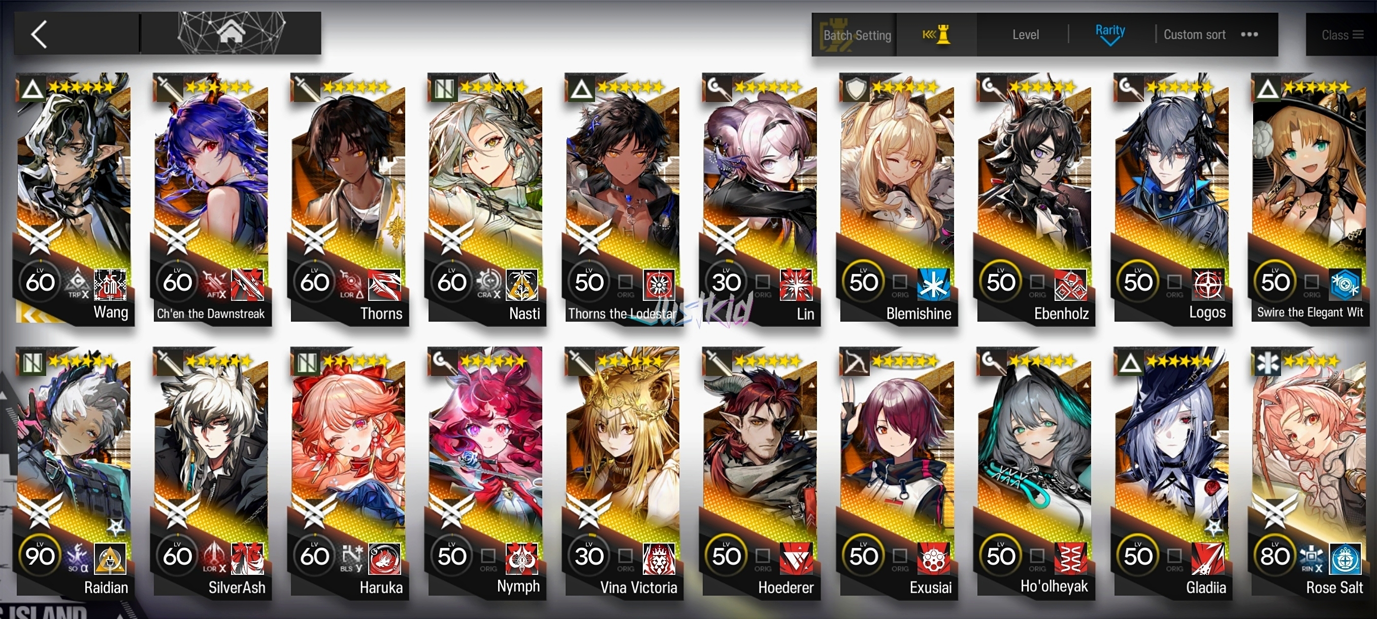 ARKNIGHTS GLOBAL EARLYMID 19*6 , LIMITED WANG , HARUKA,LOGOS,CHEN DAWNSTREAK,NYMPH,NASTI,THORN,THORN ALTER,VINA,HOEDERER,LIN,SILVERASH,EXUSIAI,RAIDIAN,HOOLHEYAK - Image 1