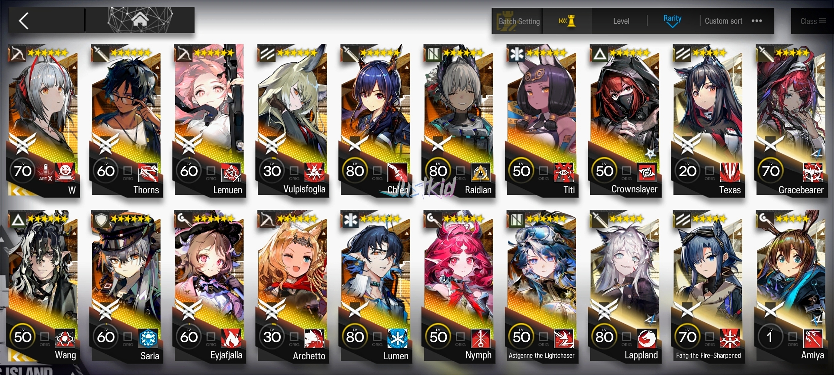 ARKNIGHTS GLOBAL EARLYMID 15*6 , 2 LIMITED WANG,W , NYMPH,TITI,LEMUEN,EYJA,THORN,SARIA,VULPISFOGLIA,CHEN,ARCHETTO,RAIDIAN,LUMEN,ASTGENE ALTER,CROWNSLAYER - Image 1