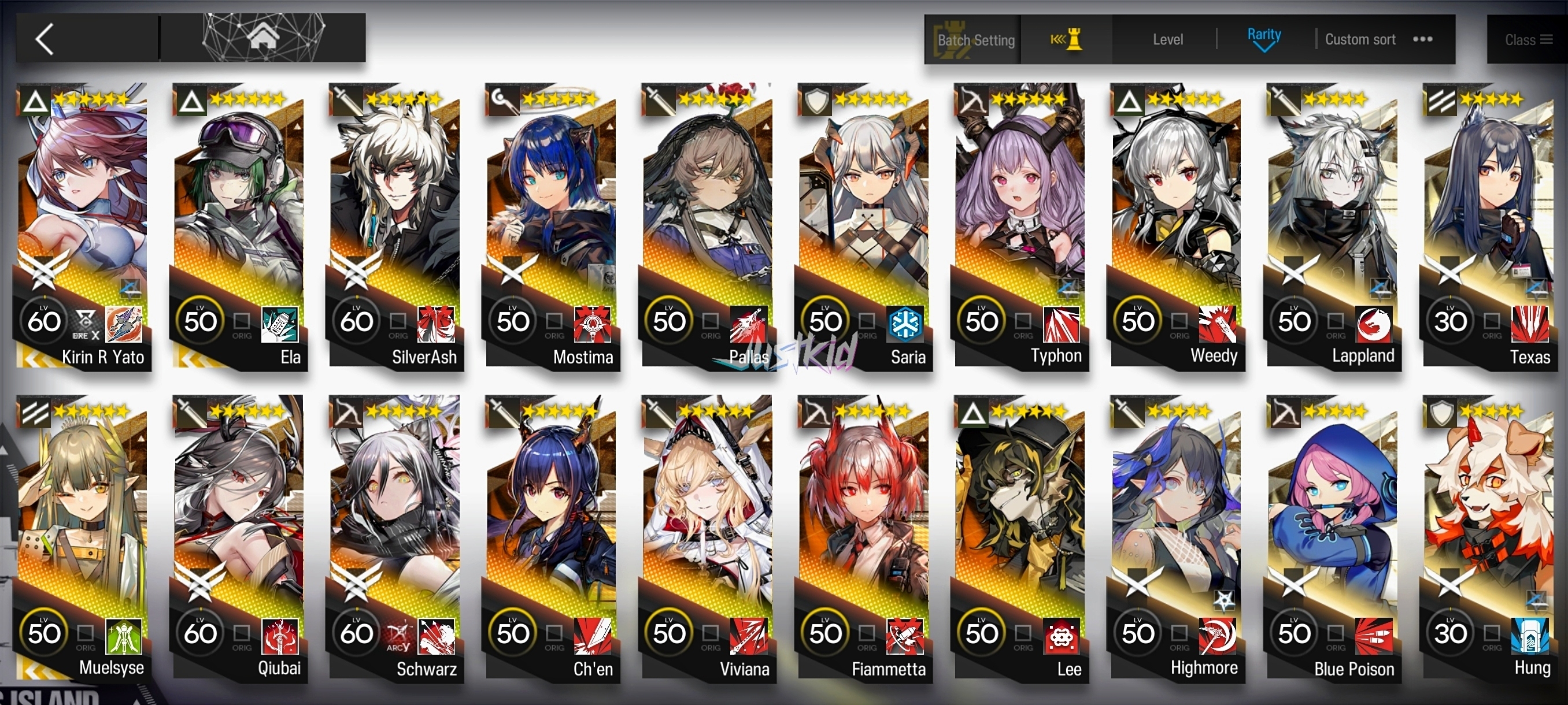ARKNIGHTS GLOBAL EARLYMID 15*6 , 3 LIMITED KIRIN YATO,ELA,MUELSYSE , TYPHON,QIUBAI,SILVERASH,FIAMMETTA,MOSTIMA,SCHWARZ,CHEN,VIVIANA,SARIA,LEE,PALLAS,WEEDY , FULL MONSTER HUNTER - Image 1