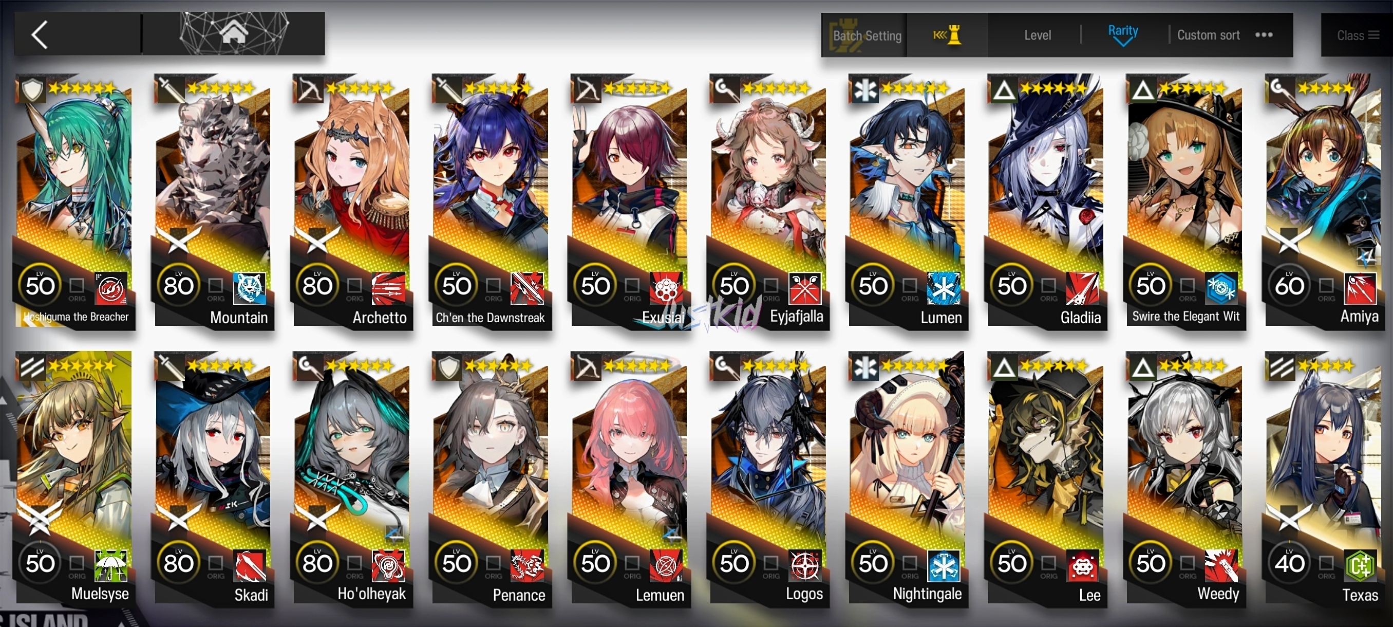 ARKNIGHTS GLOBAL EARLYMID 18*6 , 2 LIMITED HOSHI ALTER,MUELSYSE , LOGOS,LEMUEN,CHEN DAWNSTREAK,EYJA,MOUNTAIN,SKADI,HOOLHEYAK,ARCHETTO,PENANCE,EXUSIAI,LEE,WEEDY,NIGHTINGALE,LUMEN,GLADIA,SWIRE ALTER - Image 1