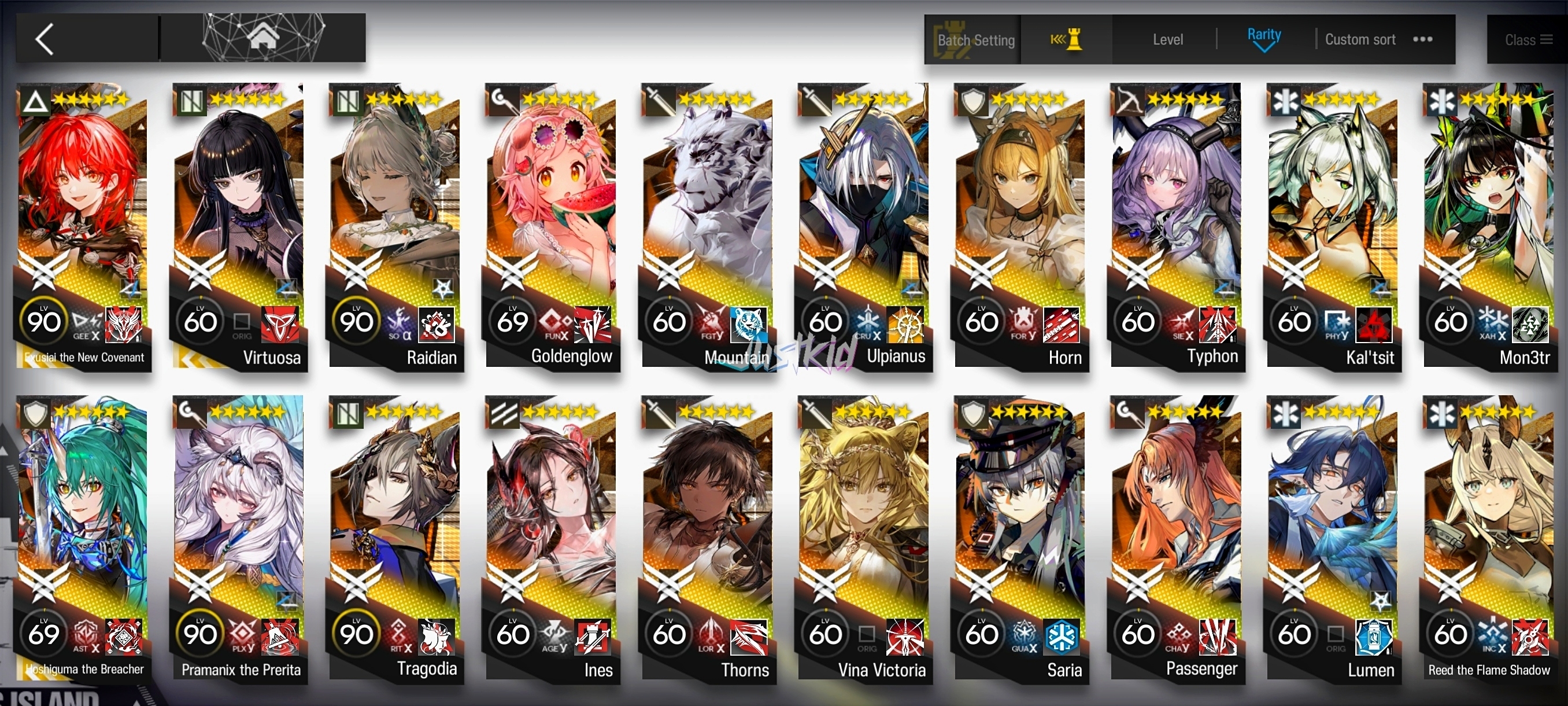 ARKNIGHTS GLOBAL MIDGAME 42*6 , 3 LIMITED EXU ALTER,HOSHI ALTER,VIRTUOSA , PRAMANIX ALTER,TRAGODIA,MON3TR,HARUKA,ULPIANUS,ASCALON,TYPHON,INES,CHEN DAWNSTREAK,THORN,HORN,GOLDENGLOW,VINA,SARIA,REED ALTE - Image 1